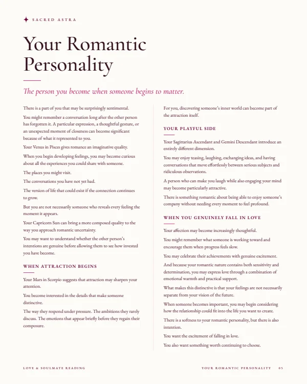 Page 5 of a sample Love & Soulmate Reading: Your Romantic Personality