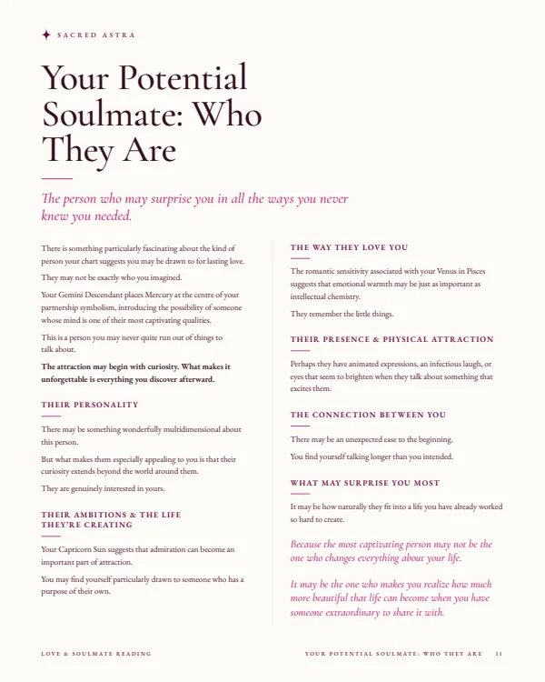 Page 11 of a sample Love & Soulmate Reading: Your Potential Soulmate: Who They Are