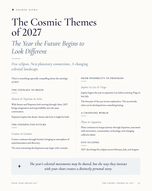 Page 4 of a sample Year Ahead 2027: The Cosmic Themes of 2027: The Year the Future Begins to Look Different