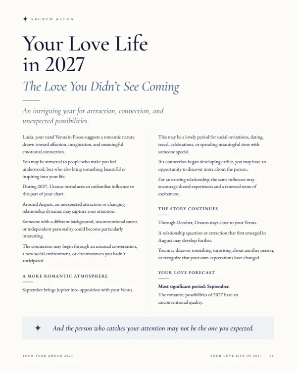 Page 6 of a sample Year Ahead 2027: Your Love Life in 2027