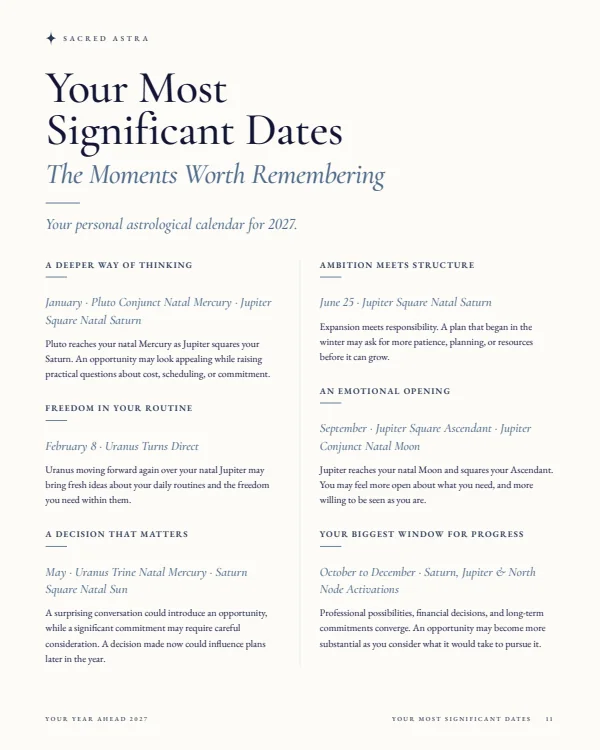 Page 11 of a sample Year Ahead 2027: Your Most Significant Dates: The Moments Worth Remembering